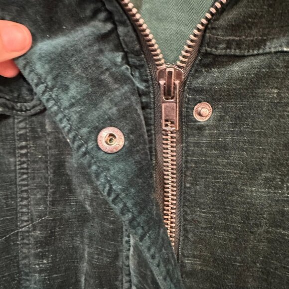 Free People Velvet Trucker Jacket Womens Small Green Snap Zip Bomber Oversized - Picture 3 of 9